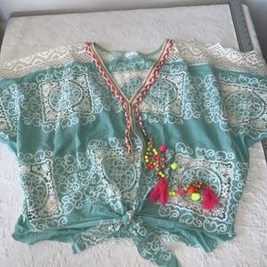 Laurie And Joe Aqua & Lace Boho Women's Top - Preloved One Size
